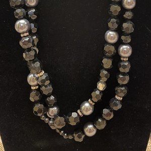 N19 - Black and grey double-stranded beaded necklace